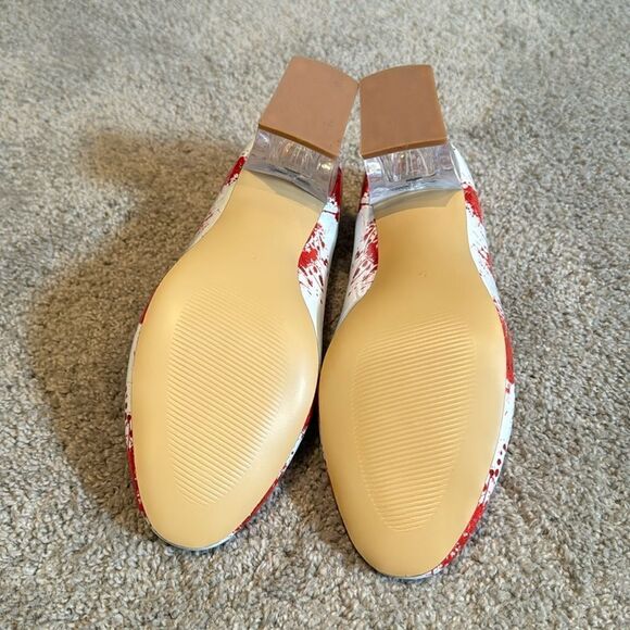 Reindee Lusion White Red Splatter Transparent Block Mid Heel RoundToe Size 5 NEW - Picture 8 of 14